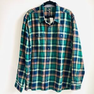 Toad&Co Indigo Flannel Longsleeve Plaid Shirt Camp Green and Blue Size XXL